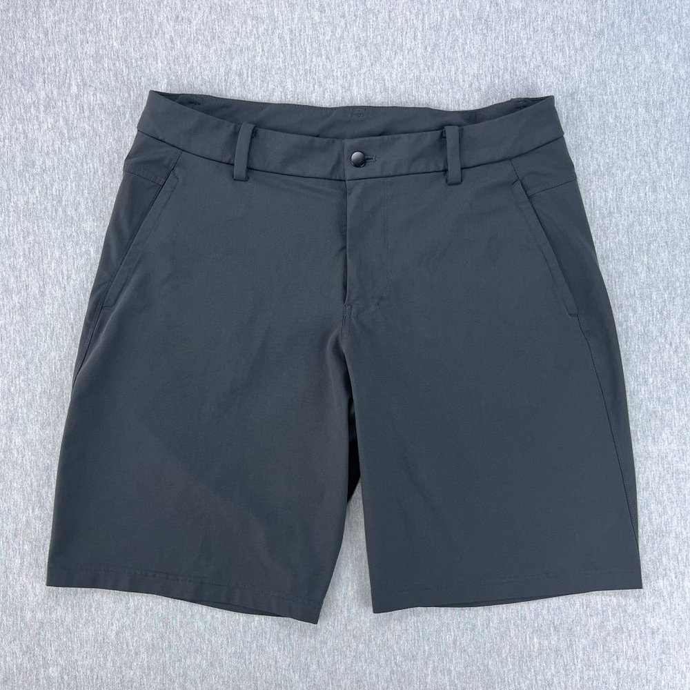 Lululemon Mens Shorts 38 Dark Gray Chino Flat Front 10" Inseam Hidden Zip Pocket